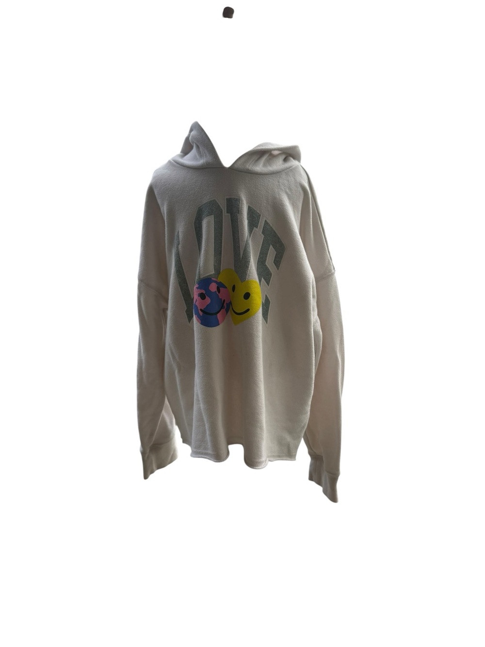 Old Navy Cream Hoodie with LOVE Graphic and Colorful Smiley Faces